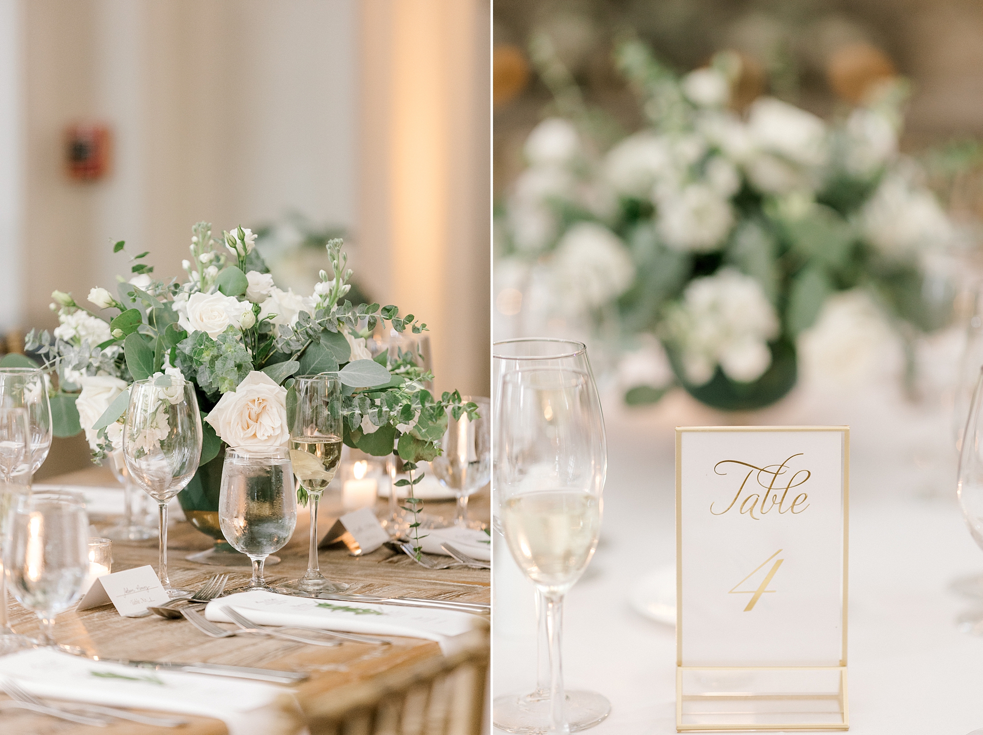 gold and white table numbers for summer reception at Ryland Inn
