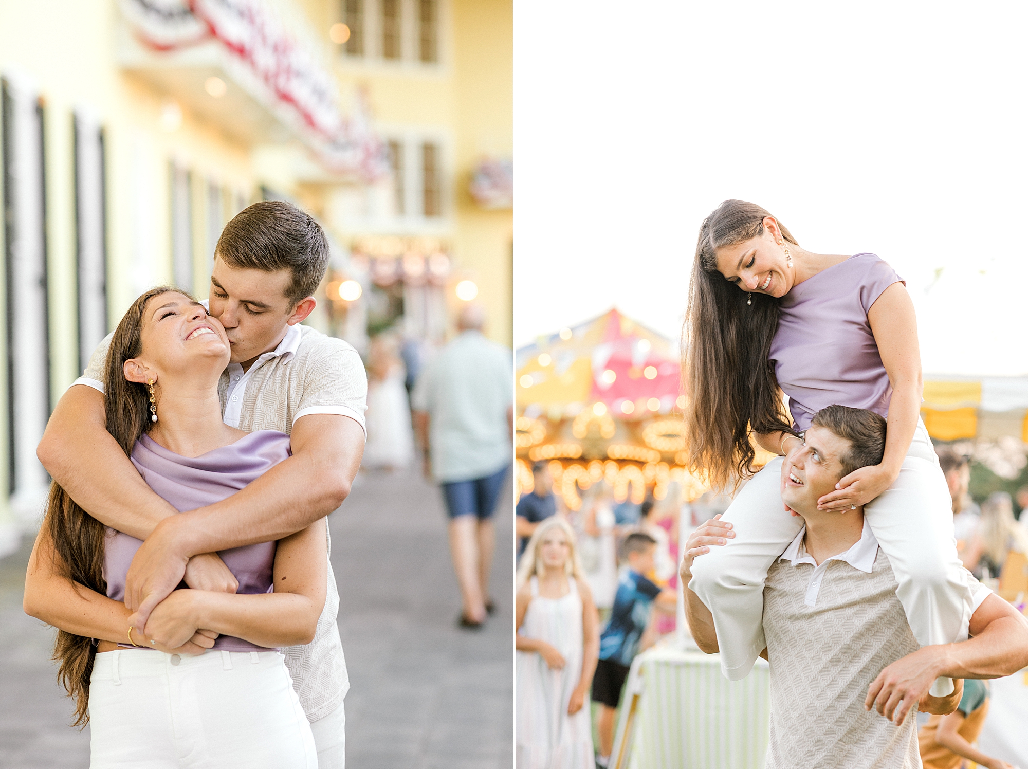 engaged couple goofs around during carnival engagement photos at Historic Cape May