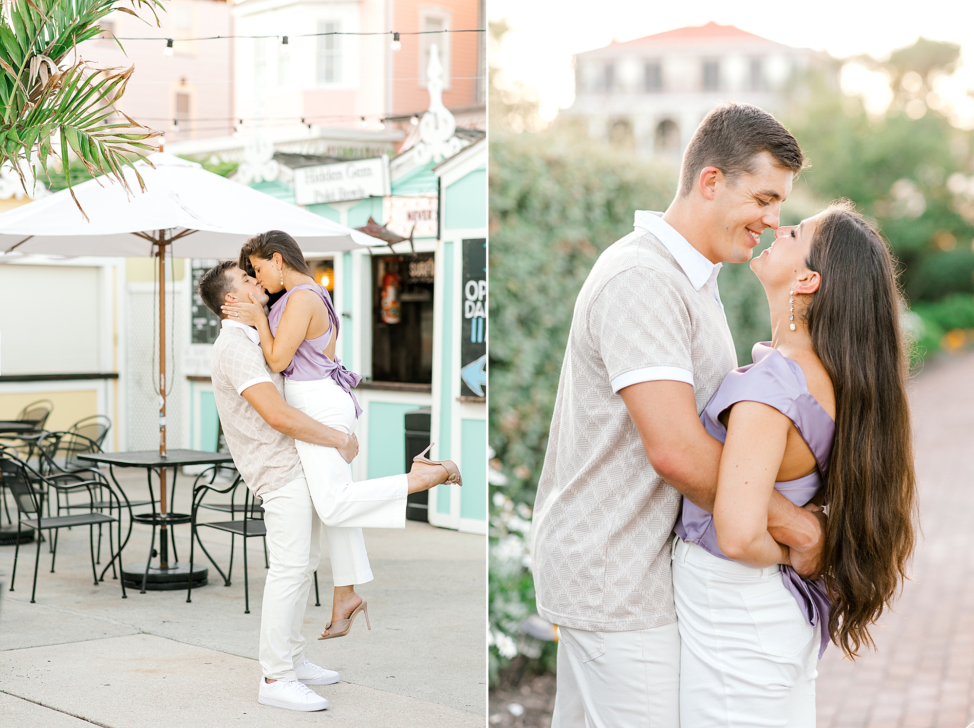 engaged couple laughs hugging during Historic Cape May engagement photos