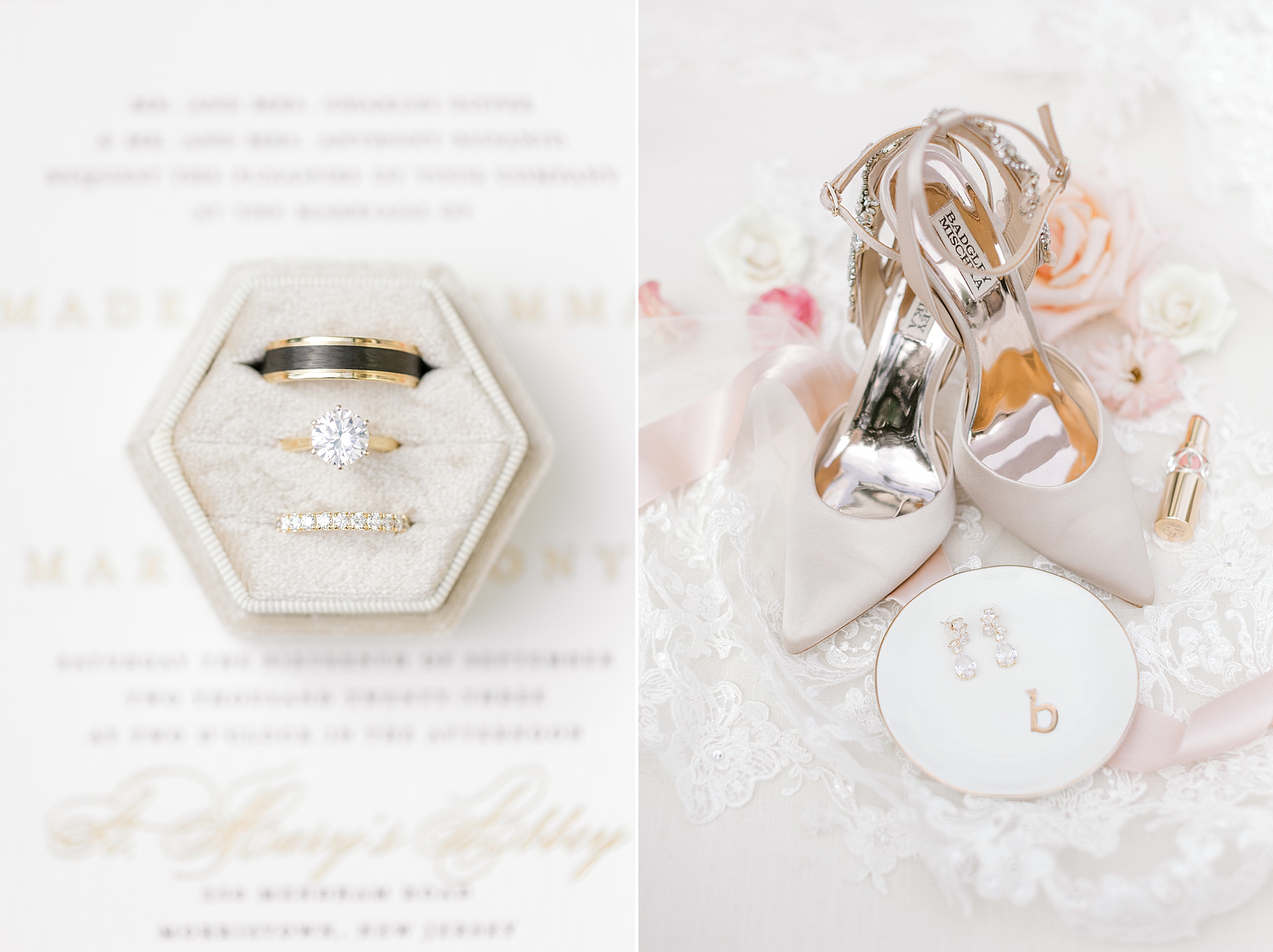 wedding rings in ivory hexagon ring box
