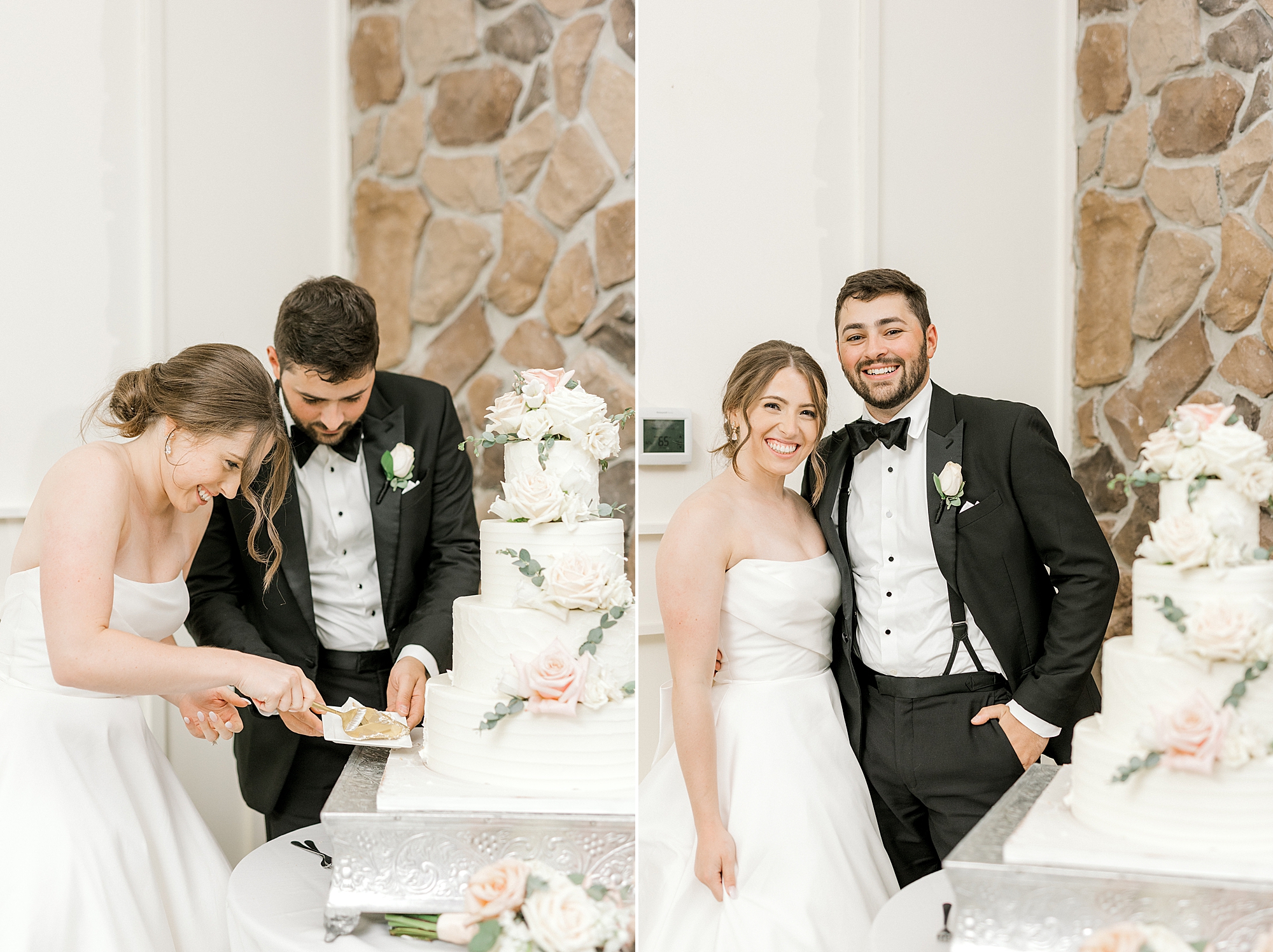 bride and groom cut wedding cake during during Hampton NJ wedding reception