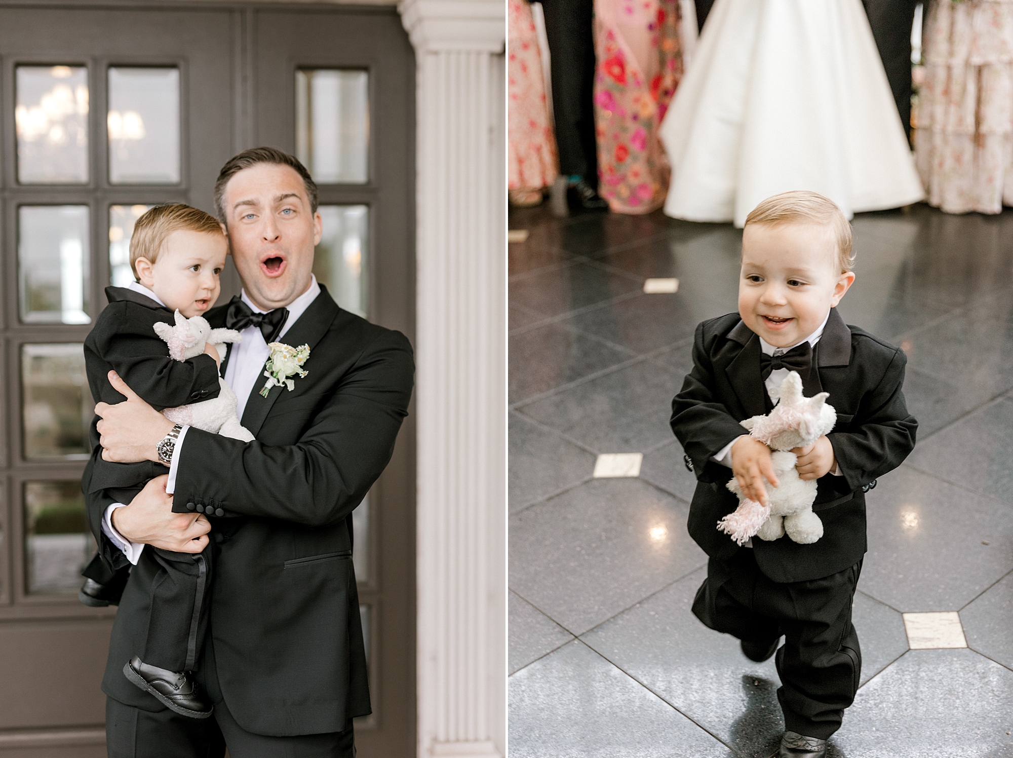 groom makes fun faces with ring bearer during Nj wedding day