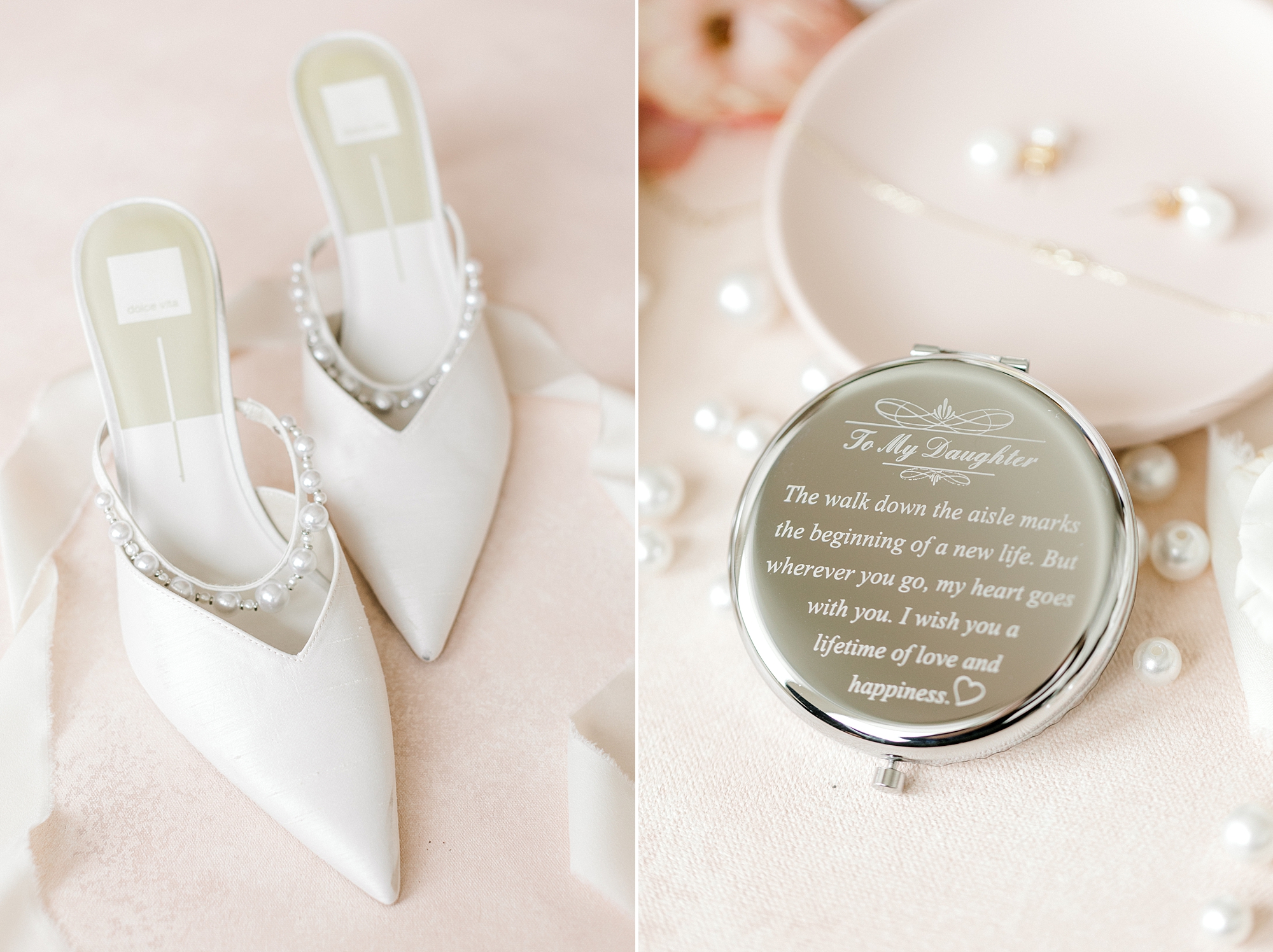 bride's white shoes and silver jewelry for LBI wedding