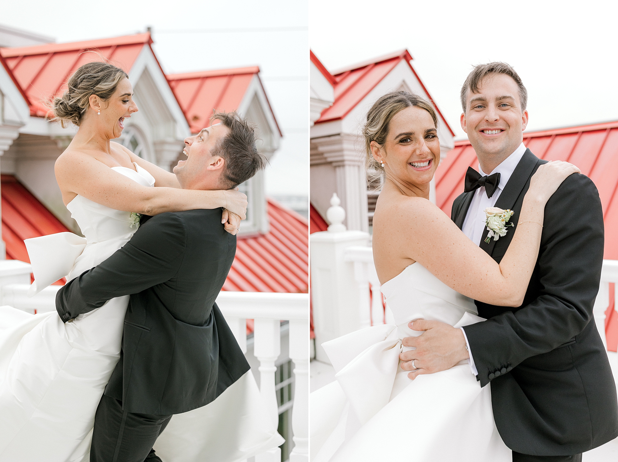 bride and groom hug during rainy and windy wedding day at Mallard Island Yacht Club