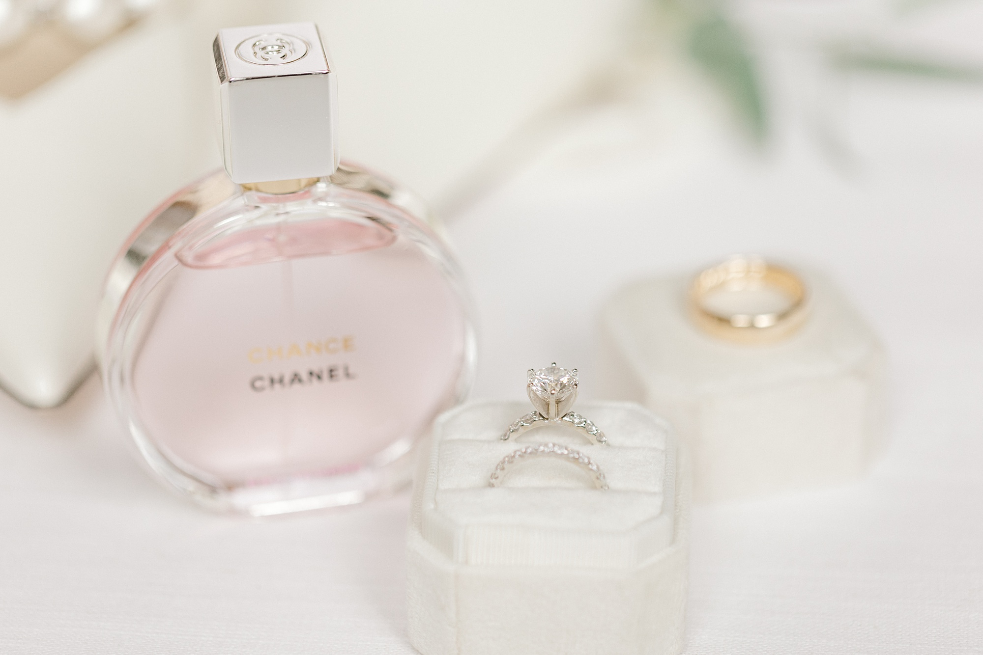 bride's jewelry and Chanel perfume for NJ wedding day