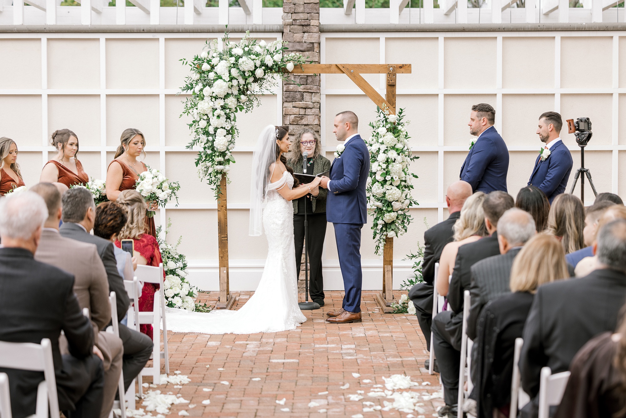 wedding ceremony at Ryland Inn on the patio