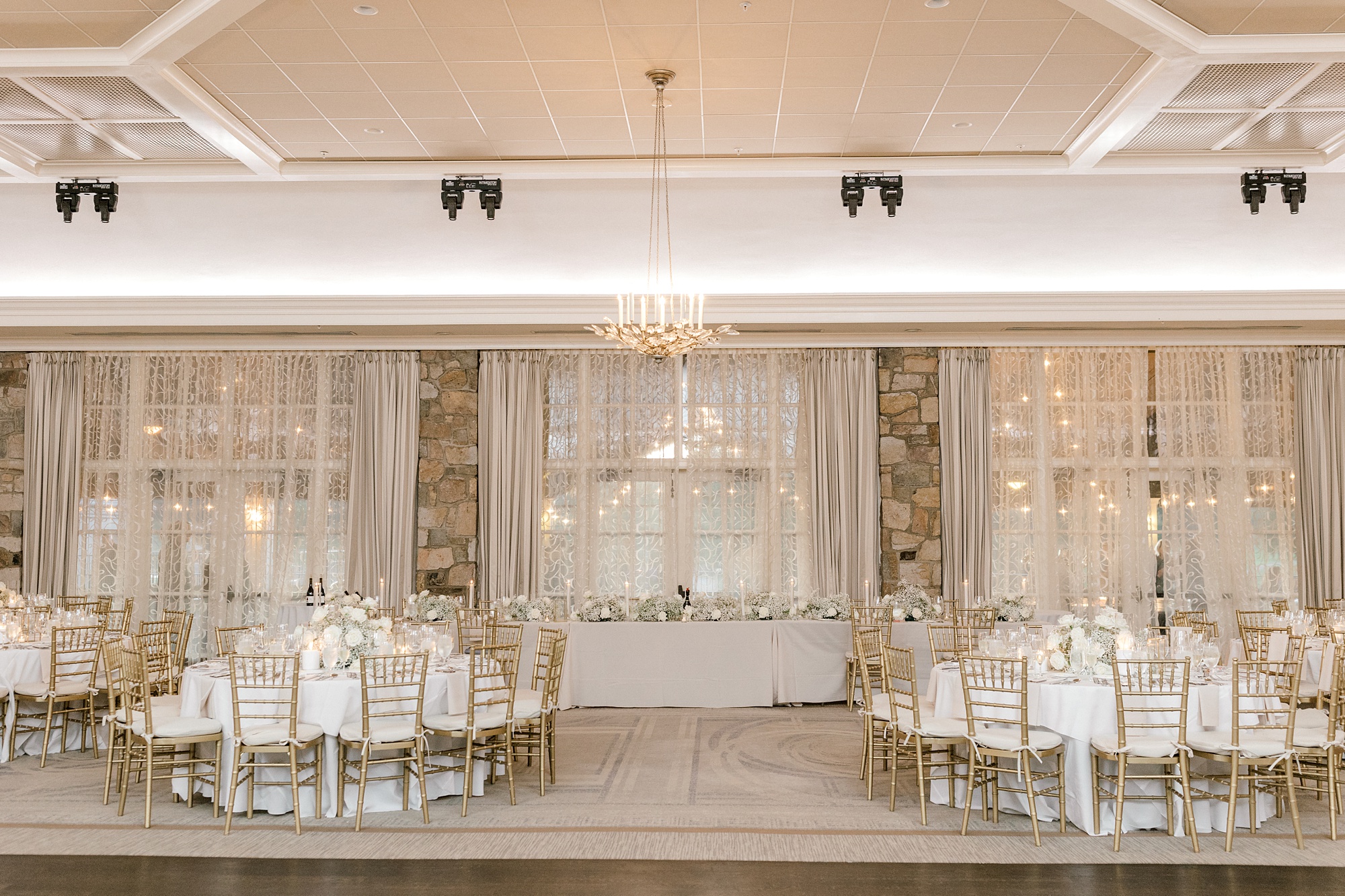 fall wedding reception at Fiddler's Elbow Country Club with all white decor