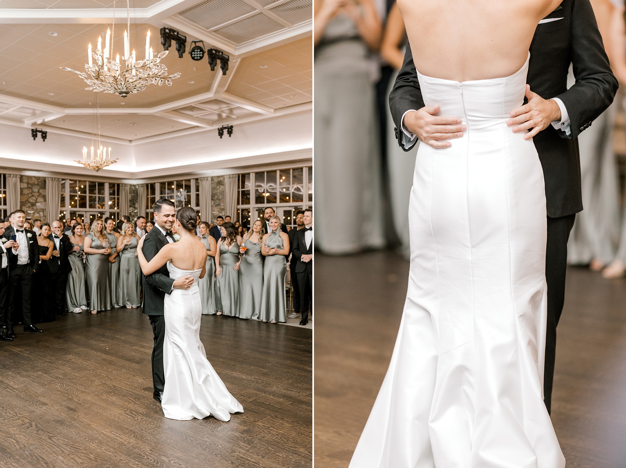 bride hugs groom to him dancing at Fiddler's Elbow Country Club