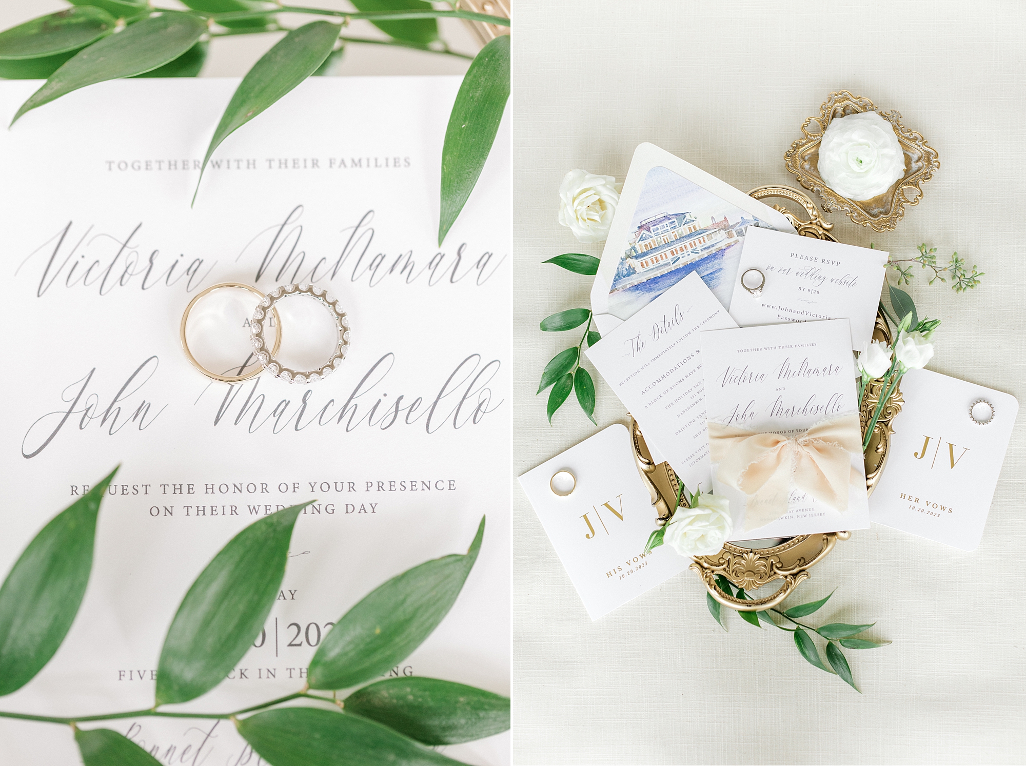 stationery with greenery and custom liner for Long Beach Island