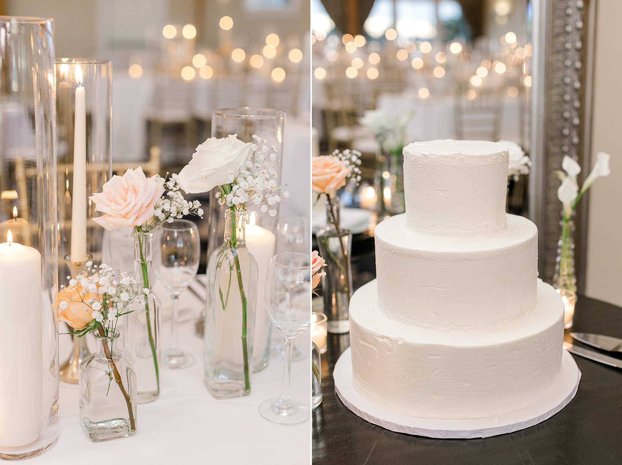 tiered wedding cake with simple white icing for summer wedding reception at Bonnet Island Estate