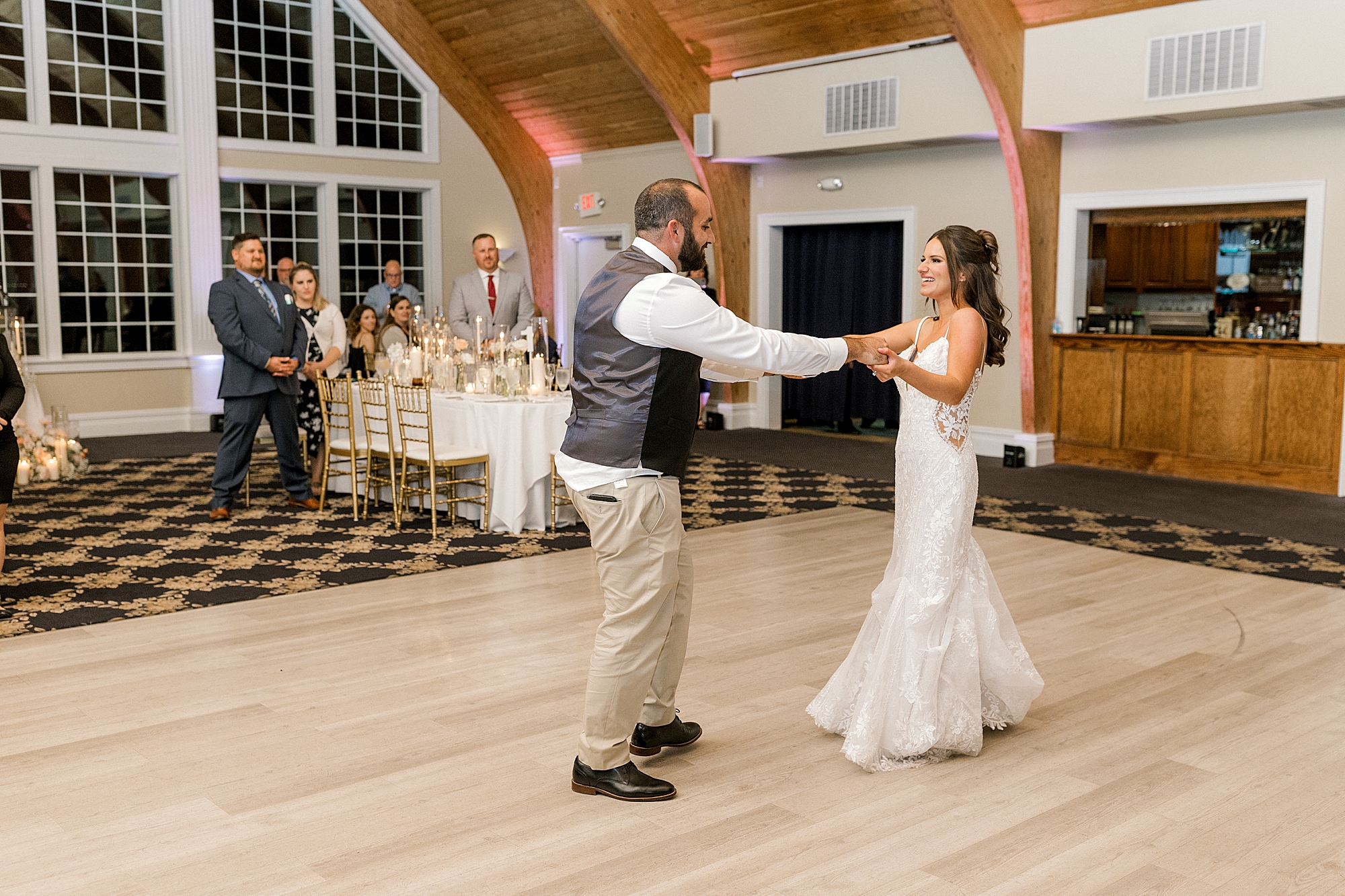 newlyweds dance together during LBI wedding reception