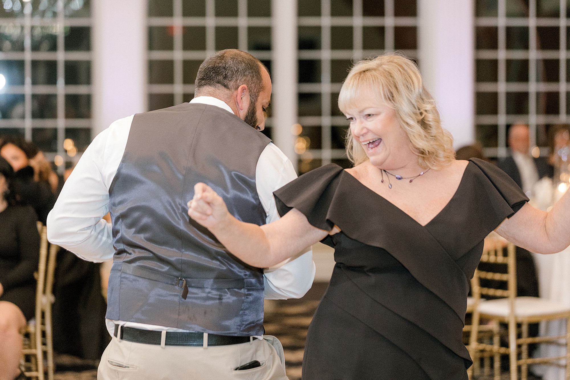 groom and mother perform choreographed dance during LBI wedding reception