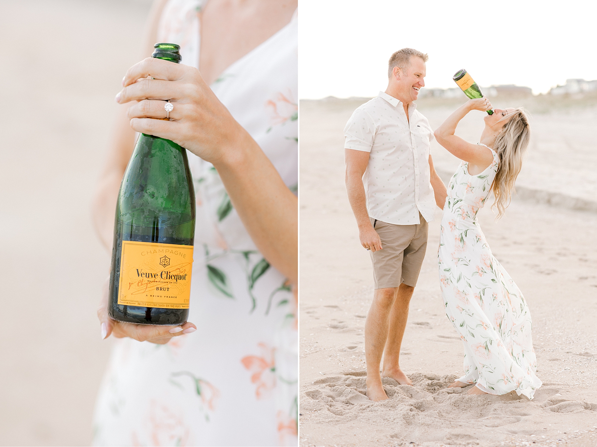 couple pops champagne and drinks it on Brant Beach