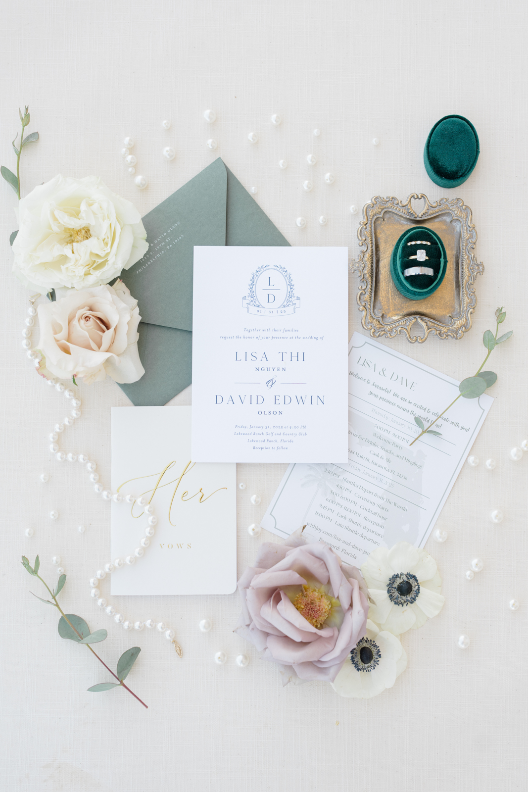 Lakewood Ranch Golf & Country Club wedding invitations and pearls