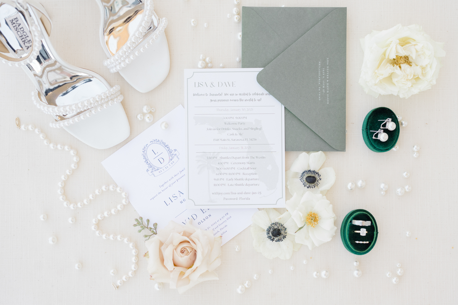 Lakewood Ranch Golf & Country Club wedding invitations, jewelry and shoes