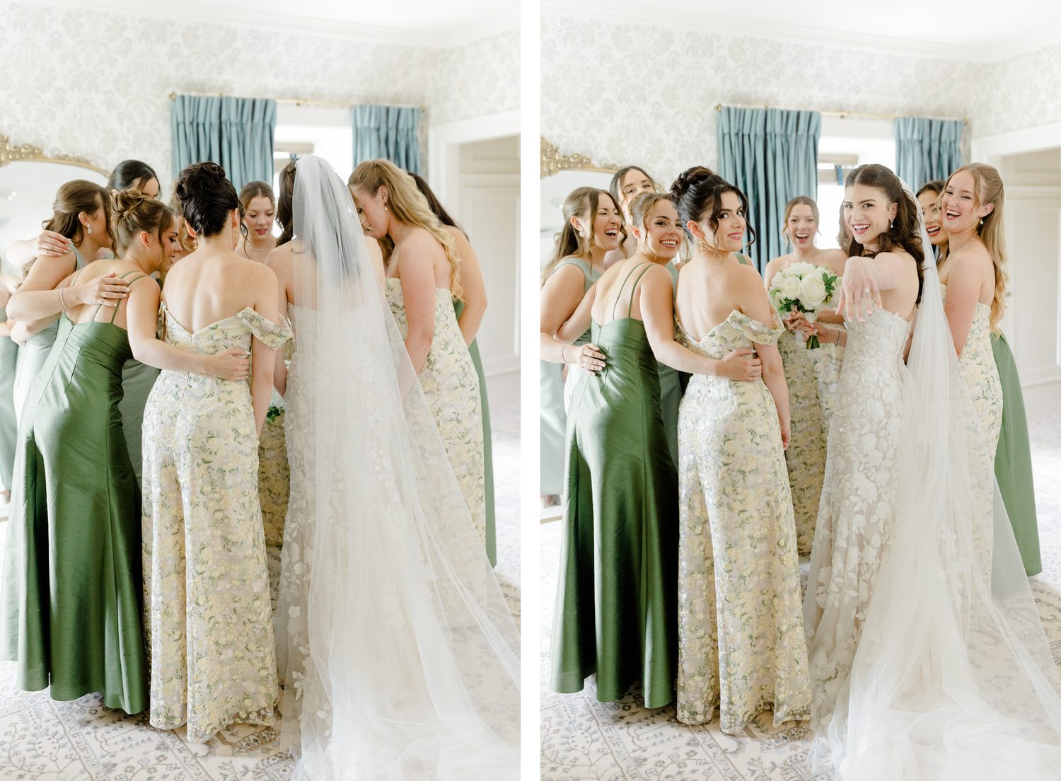 The bridesmaids huddled around Abby and the group together before the ceremony