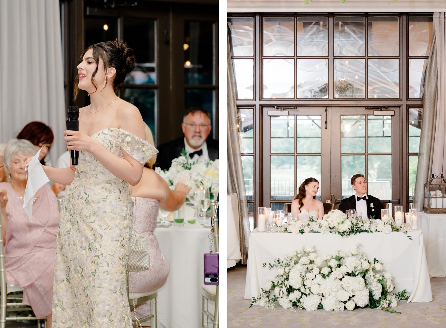 The maid of honor's toast and Abby and Will at the sweetheart table, NJ wedding photographer Susan Elizabeth Photography